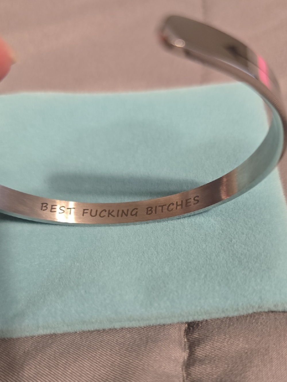Engraved Silver Cuff Bracelet - "Best Fucking Bitches"